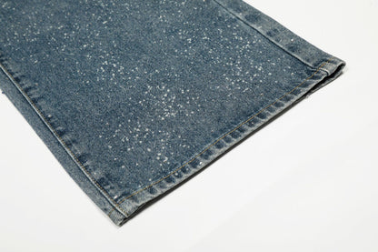 Paint Splatter Washed Wide Leg Denim Jeans WN26146