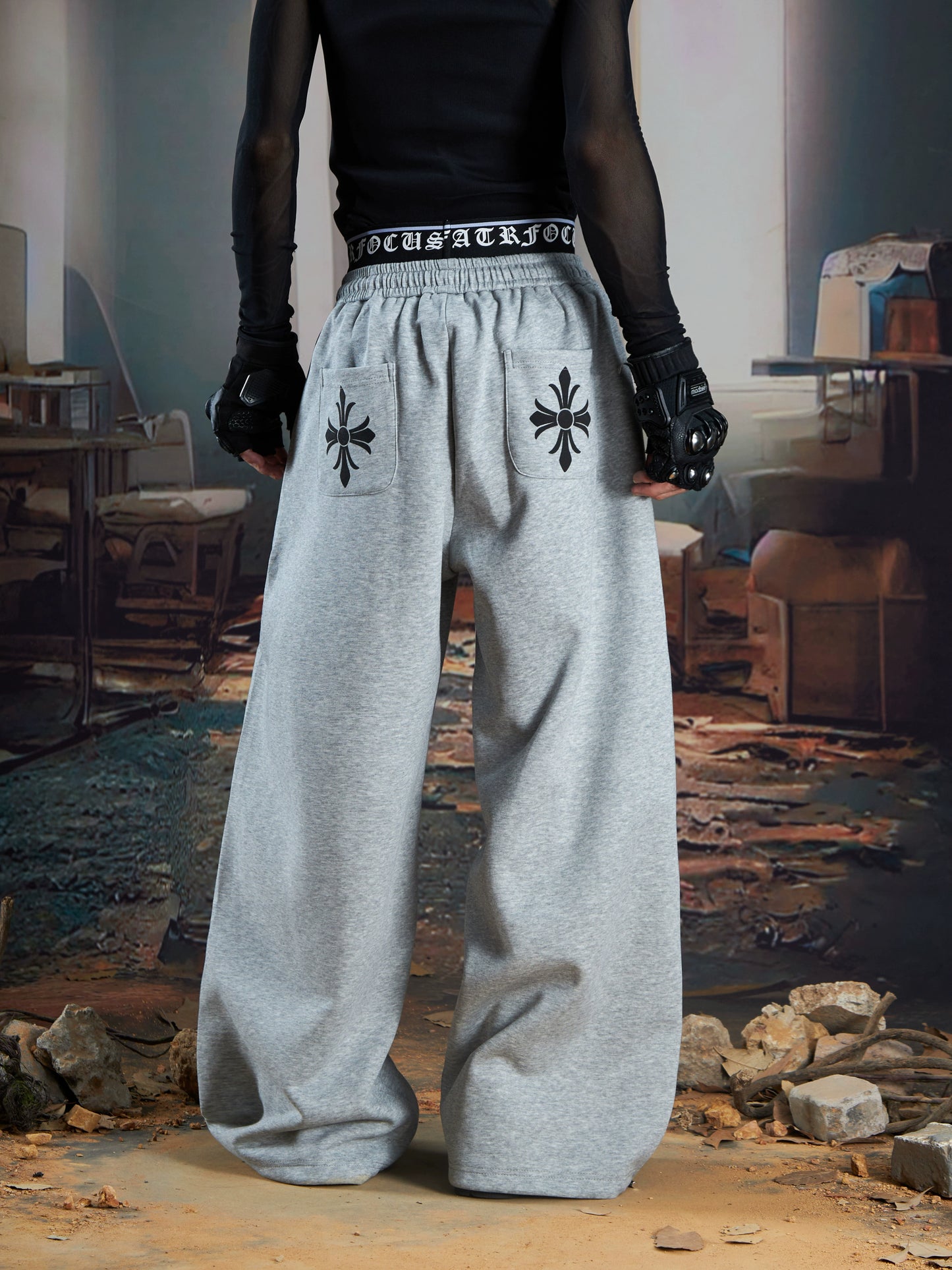 Double-Waistband Embroidery Sporty Pants WN21345