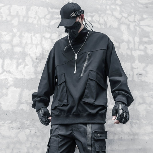 Zipper Large Pocket Oversize Long Sleeve T-shirt WN22350