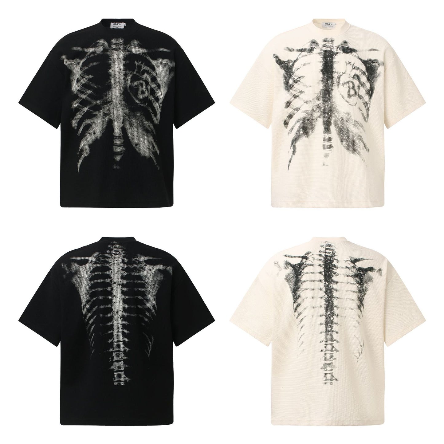 Skeleton Print Waffle Short Sleeve T-Shirt WN25913