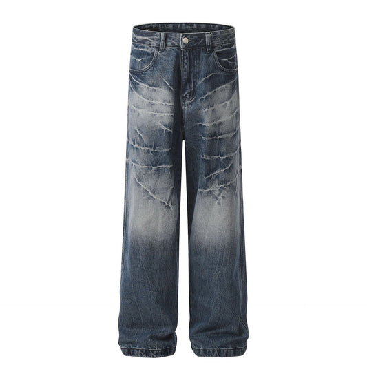 Washed Whisker Straight Denim Jeans WN25902