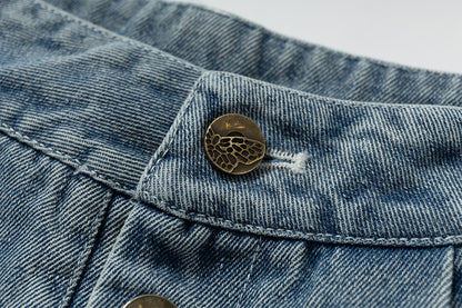 Lace-Up Washed Wide Leg Denim Short Pants WN25611