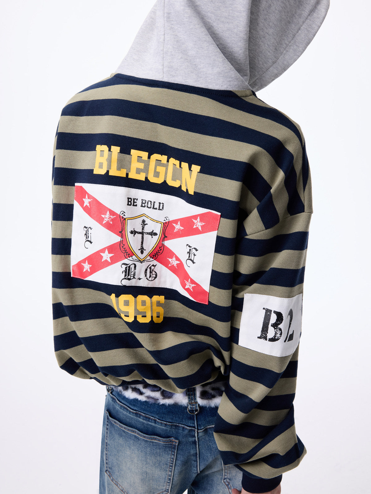 Stripe Print Drawstring Oversize Pullover Hoodie WN27361