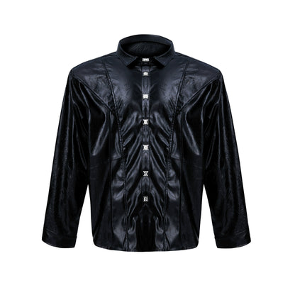 Metal Buckle Design Shoulder Pad Long Sleeve Shirt WN7948