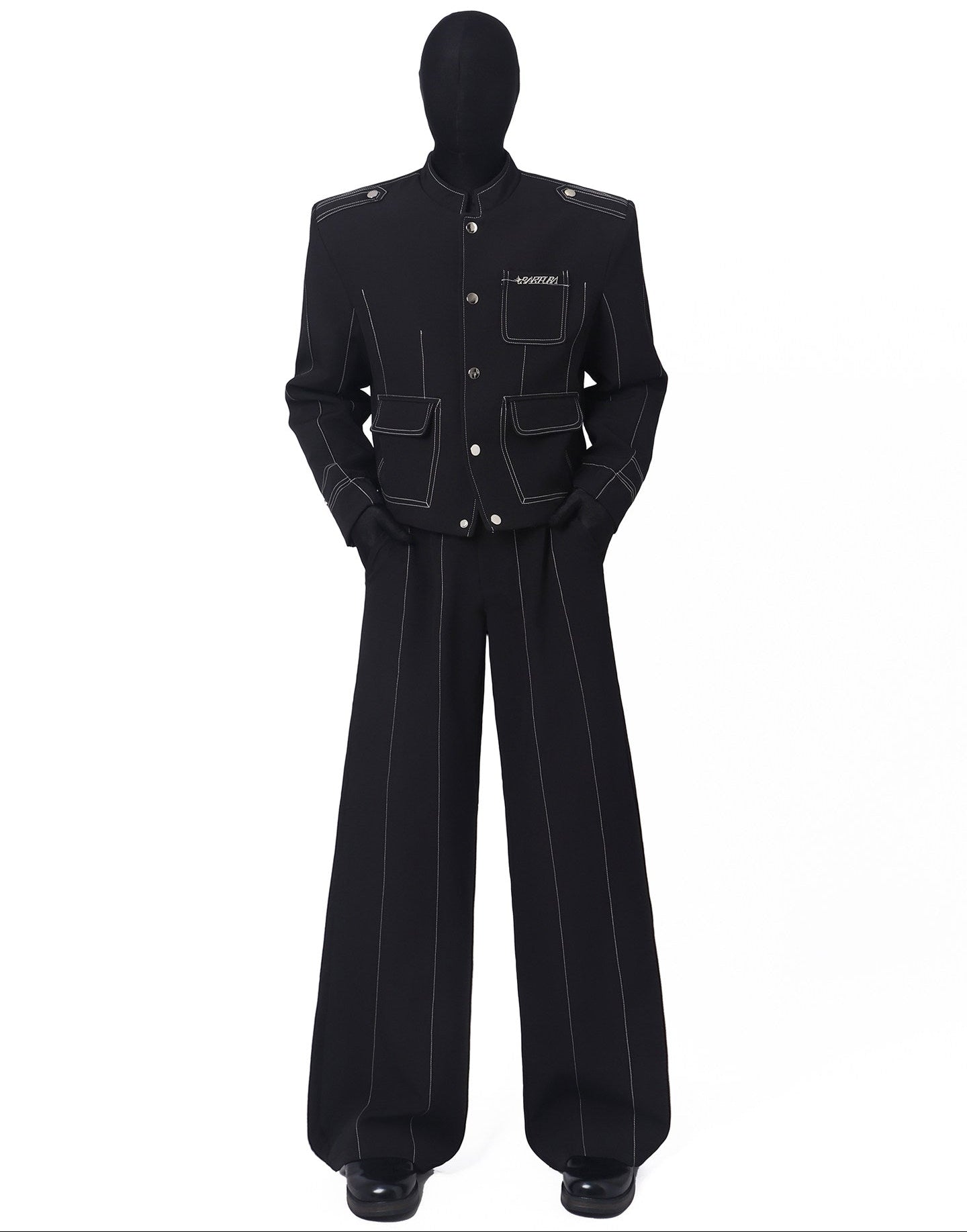 Exposed Seam Stand Neck Jacket & Wide Leg Pants Setup WN23670