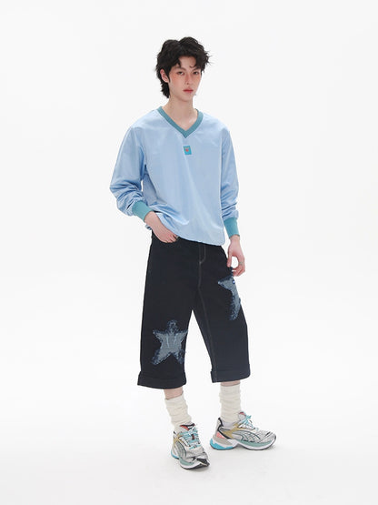 Star Patch Design Denim Half Jeans WN20224