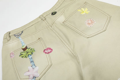Floral Print Cropped Denim Half Jeans WN25465