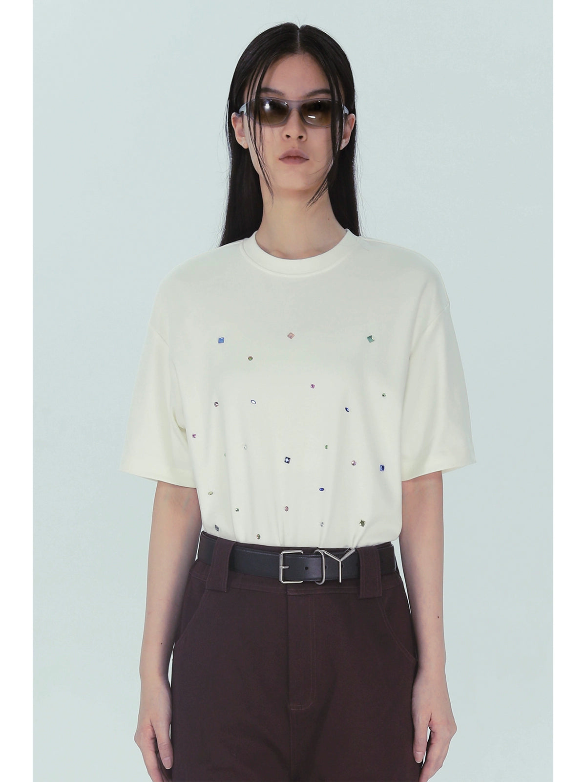 Starry Rhinestone Print Short Sleeve T-Shirt WN18880