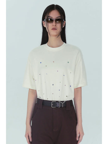 Starry Rhinestone Print Short Sleeve T-Shirt WN18880