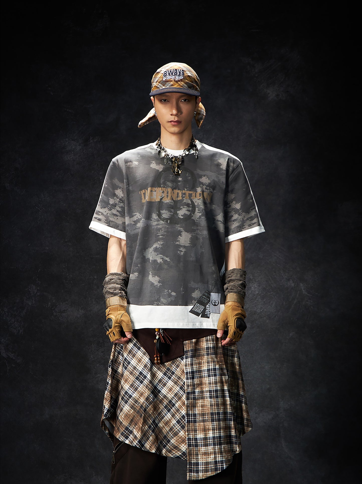 Camouflage Letter Print Oversize Short Sleeve T-Shirt WN15260