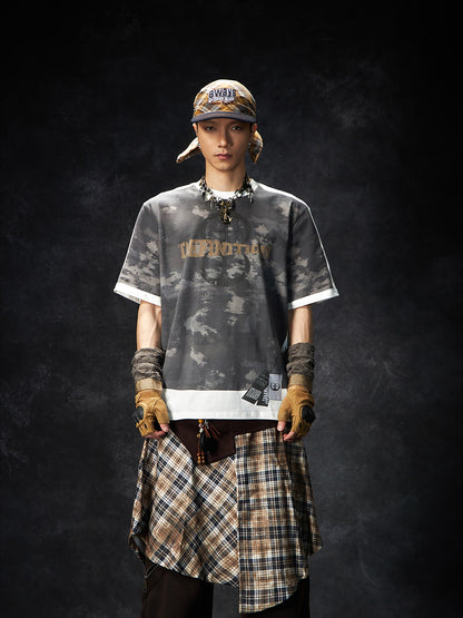 Camouflage Letter Print Oversize Short Sleeve T-Shirt WN15260