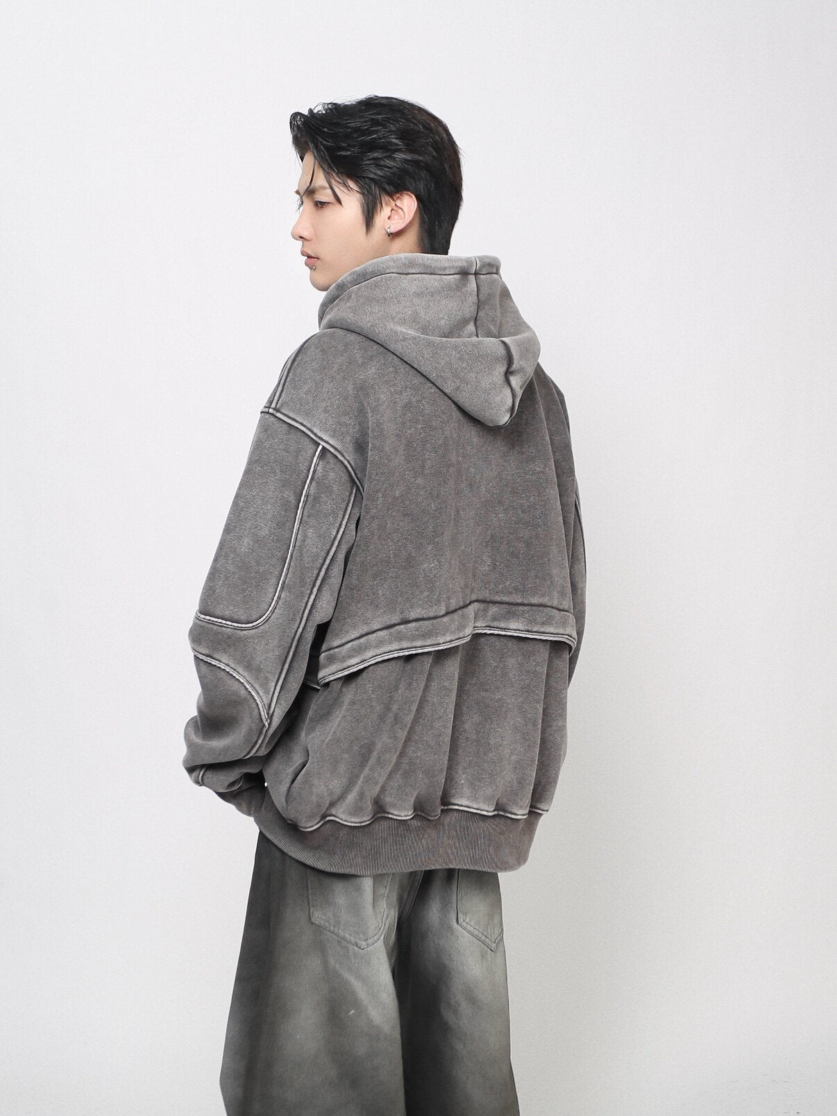 Washed Deconstructed Splicing Oversize Hoodie WN24472