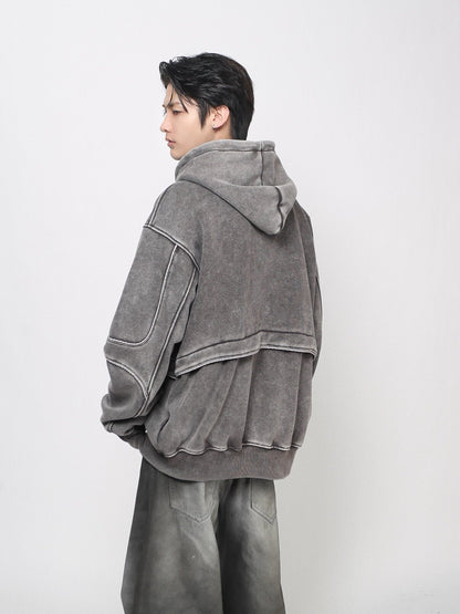 Washed Deconstructed Splicing Oversize Hoodie WN24472