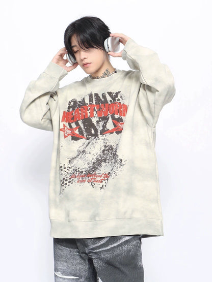 Graffiti Print Washed Round Neck Oversize Sweatshirt WN10896