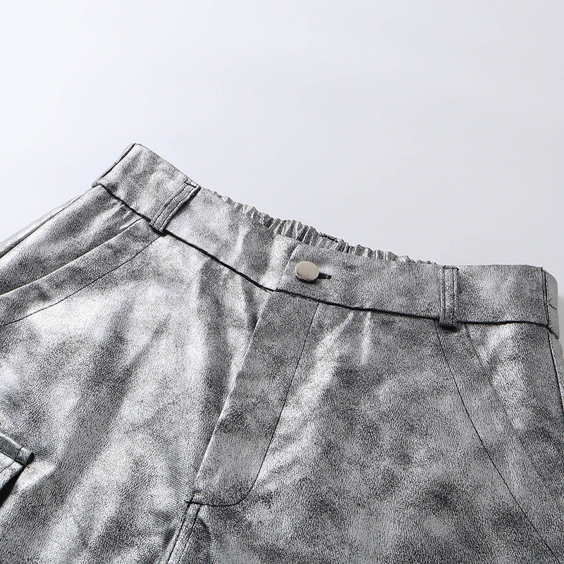 Metallic Multi-Pocket Wide Leg Cargo Pants WN27924