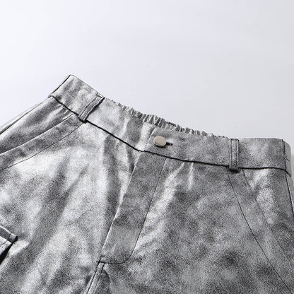 Metallic Multi-Pocket Wide Leg Cargo Pants WN27924