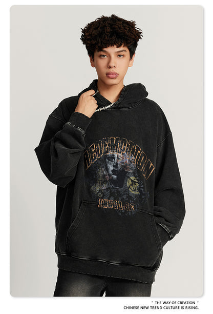 Washed  Heavyweight Print Hoodie WN7888