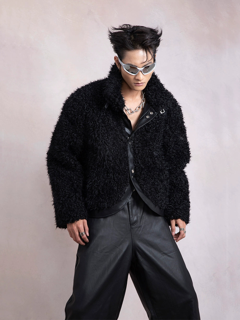 Patchwork Fake Fur PU Leather Jacket WN9272