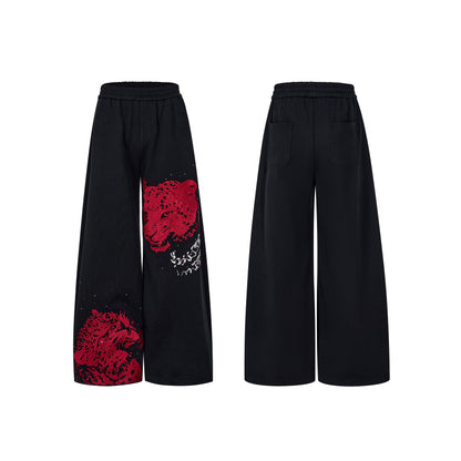 Leopard Embroidery Fleece Lining Thick Fur Patchwork Hoodie & Pants Setup WN22653