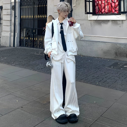 Shoulder-Pad Zipper Jacket & Minimalist Design Trousers Setup WN19830