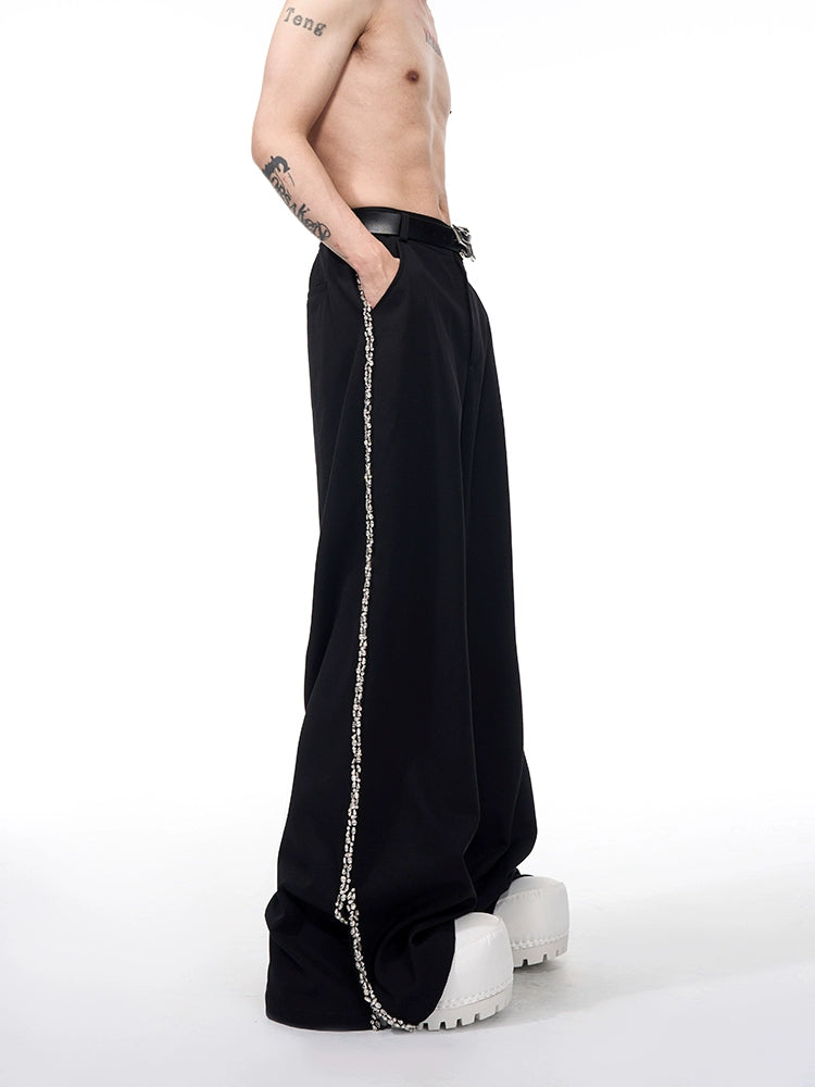 Rhinestone Short Sleeve Shirt Jacket & Rhinestone Slit Flare Trousers Setup WN16581