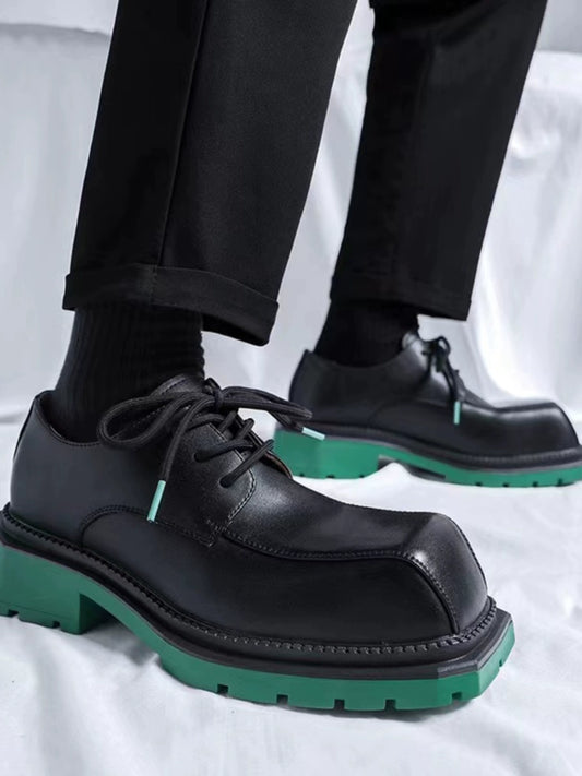 Square Toe Chunky Sole Leather Derby Shoes WN20769