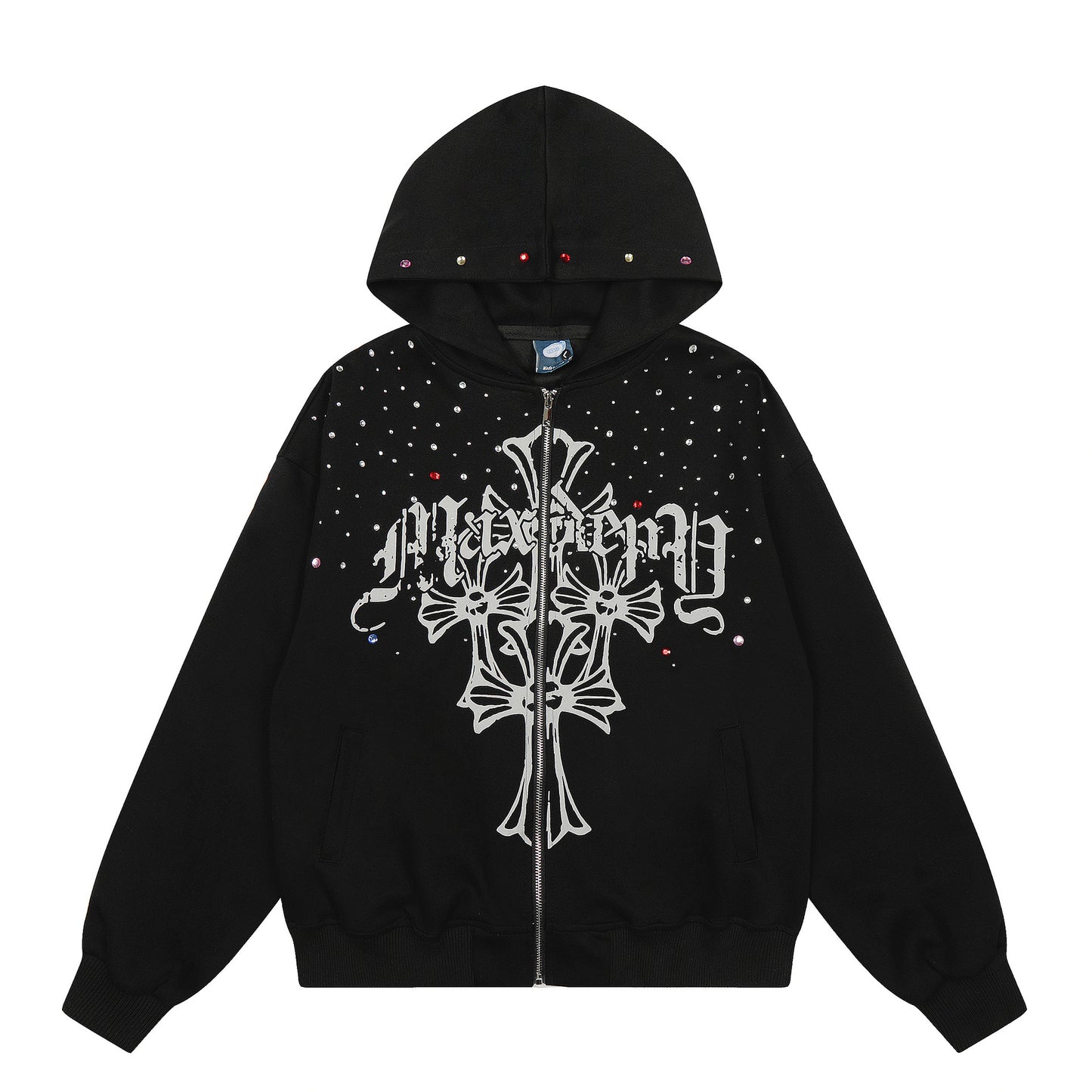 Rhinestone Cross Design Zipper Hoodie WN23057