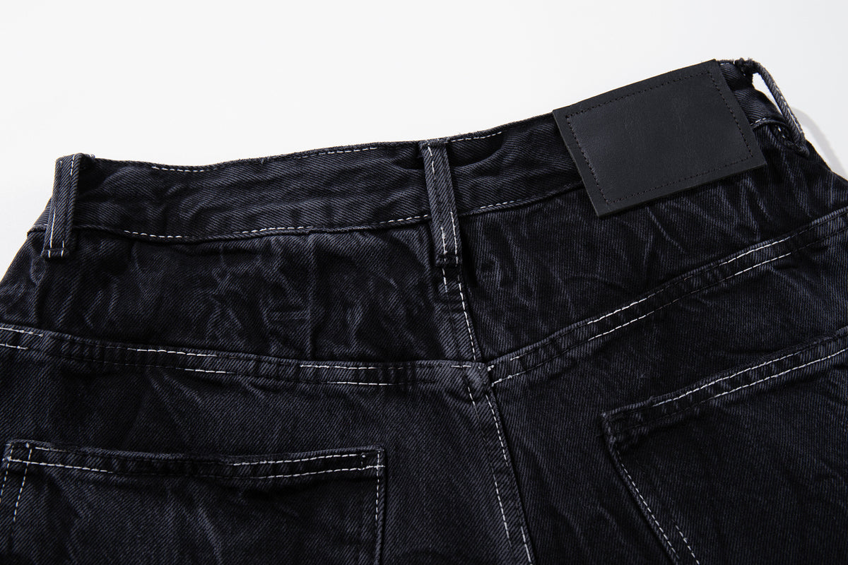 Wrinkle Texture Wide Leg Denim Jeans WN27788