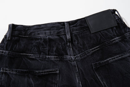 Wrinkle Texture Wide Leg Denim Jeans WN27788