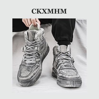 Leather Waterproof Korean Style High-Top Sneakers WN23395