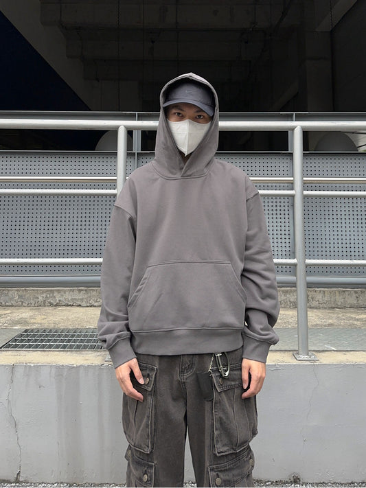 Short Length Oversize Plain Pullover Hoodie WN24401