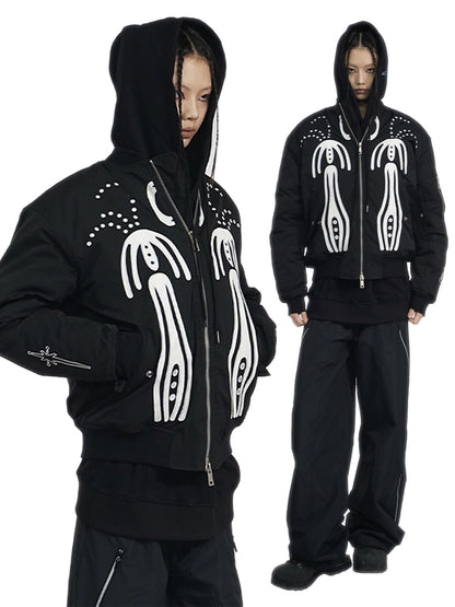 Double Zipper Graphic Design Padded Jacket WN18923