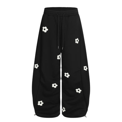 Flower Print Drawstring Wide Leg Sweatpants WN25427
