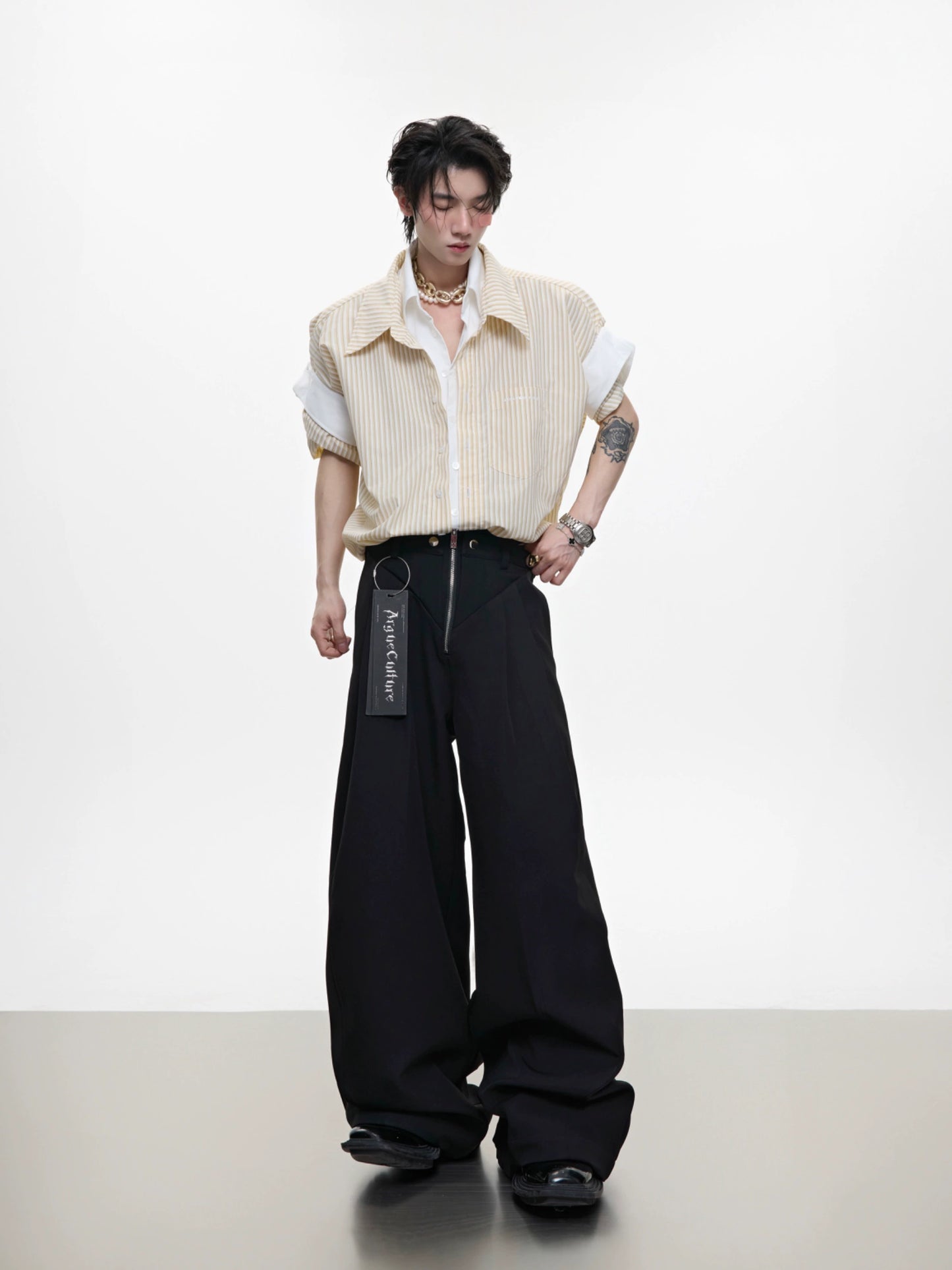 Stripe Fake Layered Short Sleeve Shirt WN18368