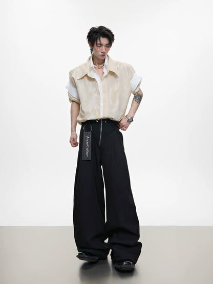 Stripe Fake Layered Short Sleeve Shirt WN18368