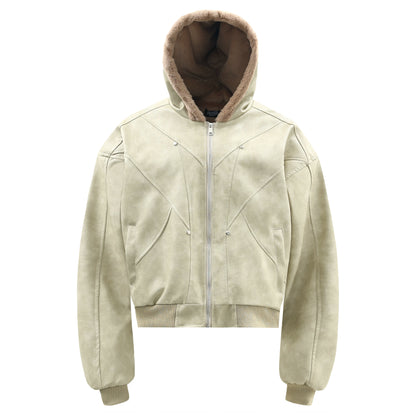 Fur Plush Hooded Suede Zipper Jacket WN22176