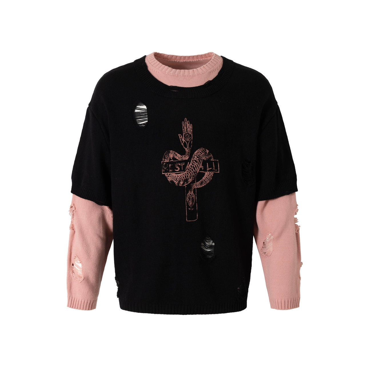 Damage Hole Fake Layered Knit Sweater WN21043