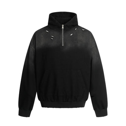 Washed Damage Half Zipper Hoodie WN20588