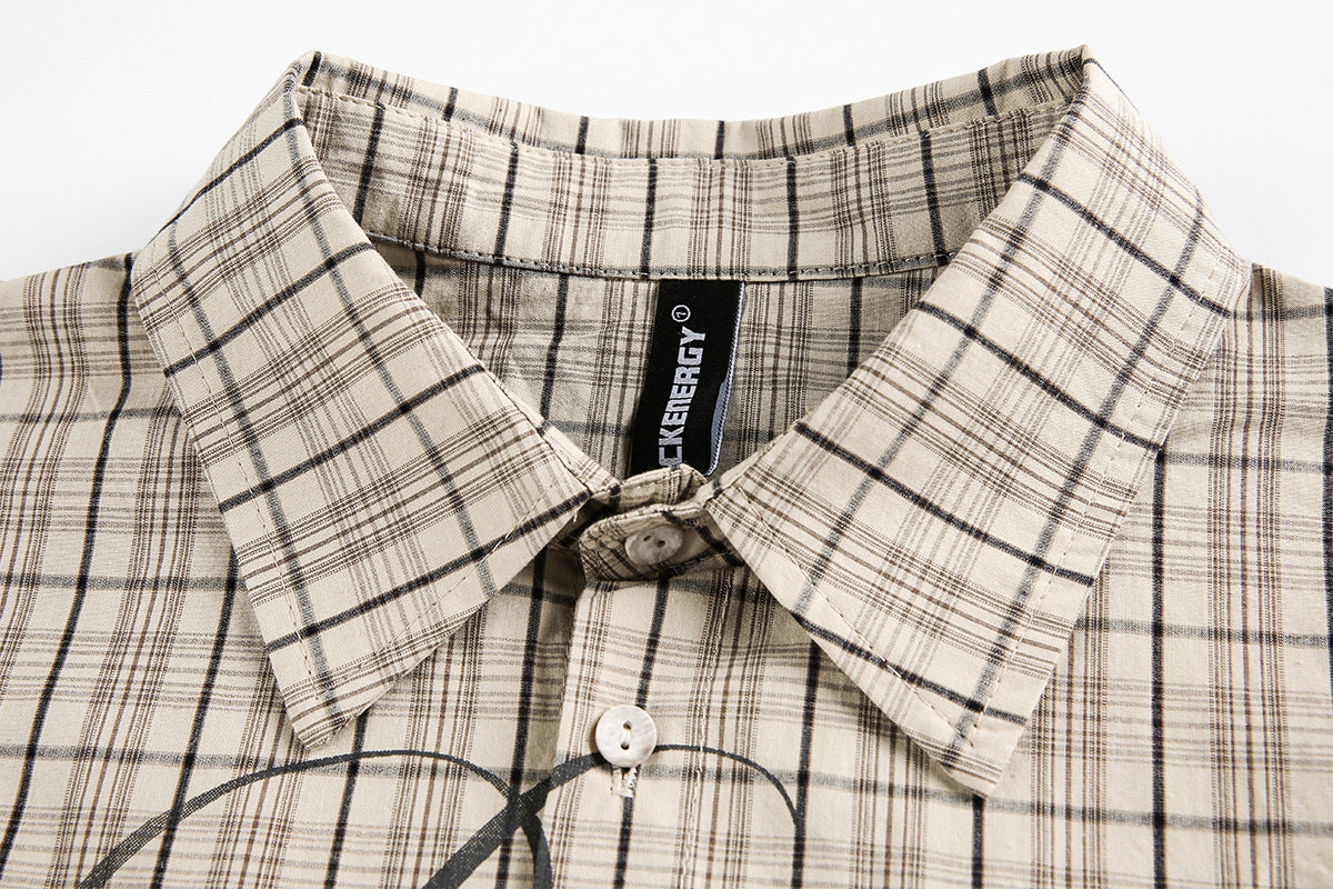 Plaid Letter Print Long Sleeve Shirt WN25410