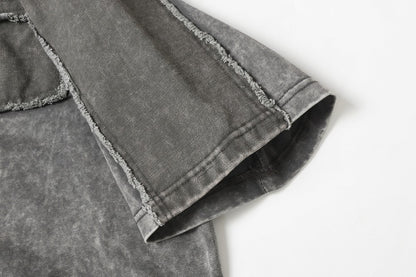 Washed Fake Layered Pocket Detail Short Sleeve T-Shirt WN28028