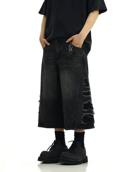 Washed Damage Denim Short Pants WN8264