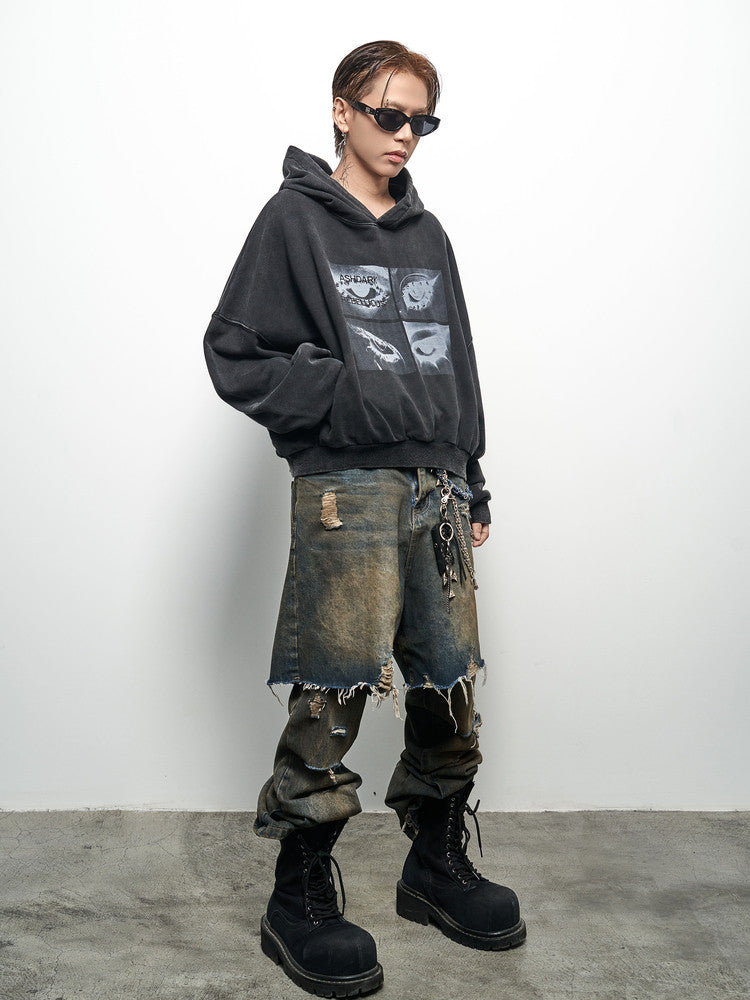 Graphic Print Oversize Washed Hoodie WN22958