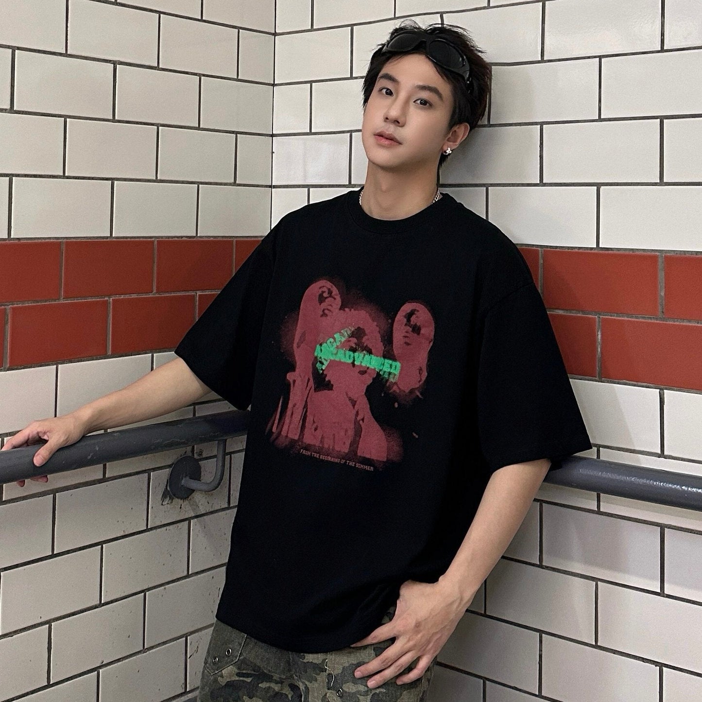 Portrait Print Oversize Short Sleeve T-Shirt WN25276