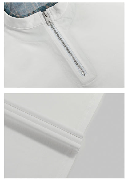 Fake Layered Half-Zip High-Neck Short Sleeve T-Shirt WN26396