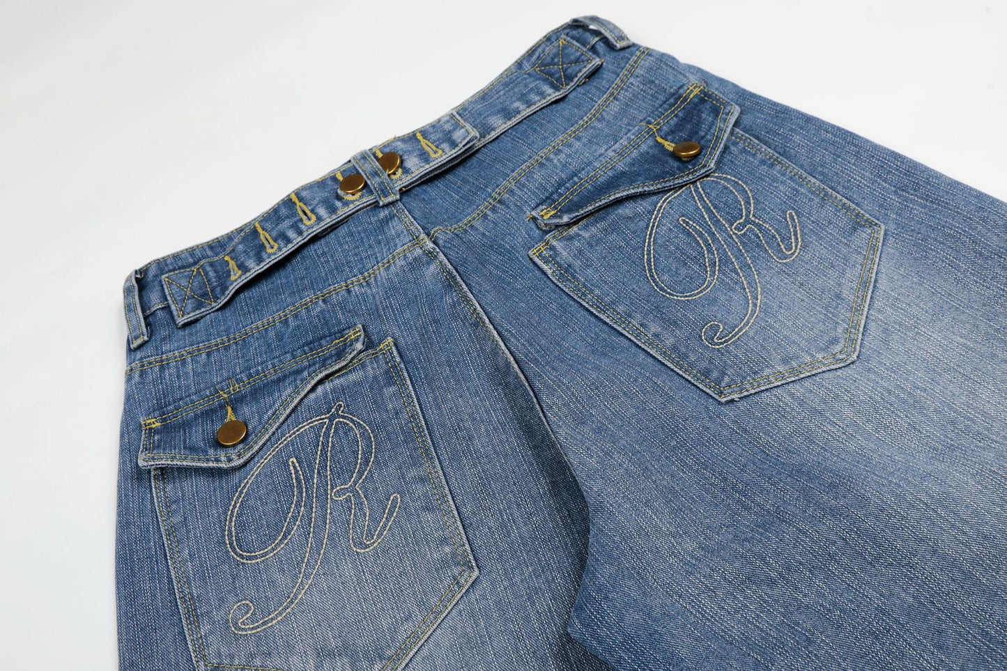 Washed Logo Embroidery Wide Leg Denim Jeans WN25548
