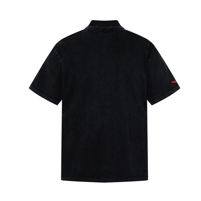 Embroidery Washed Damage Short Sleeve Shirt WN25608
