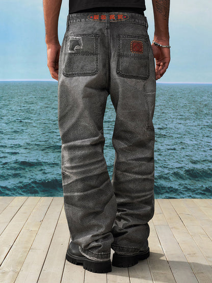 Damage Wash Straight Denim Jeans WN23221