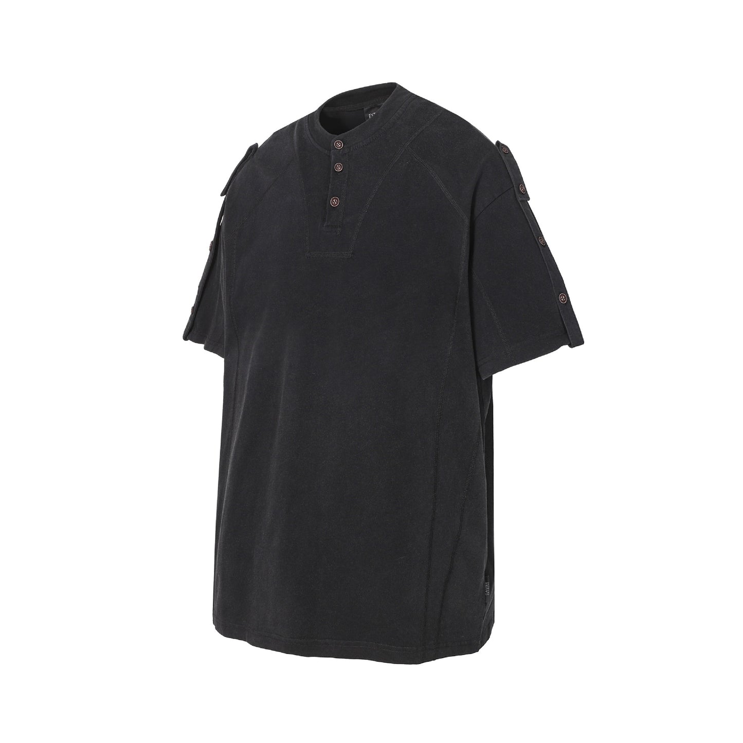 Semi-Open Collar Washed Short Sleeve T-Shirt WN25641