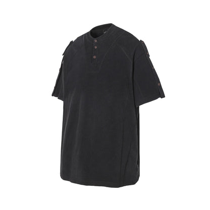 Semi-Open Collar Washed Short Sleeve T-Shirt WN25641