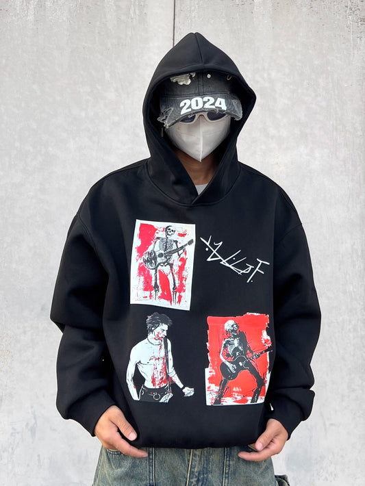 Short Length Oversize Pullover Print Hoodie WN24103